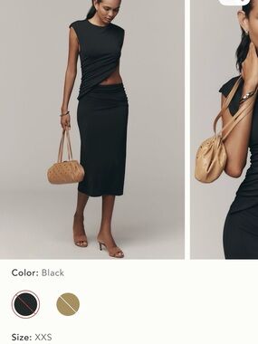 Anthropologie Black Midi Dress — Sleek Sleeveless Ruched Design